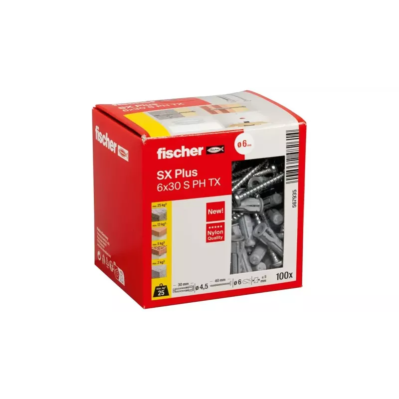 Varžtų ir kaiščių rinkinys Fischer 567935 100 vnt. Nailonas 6 mm gręžimo skylė
