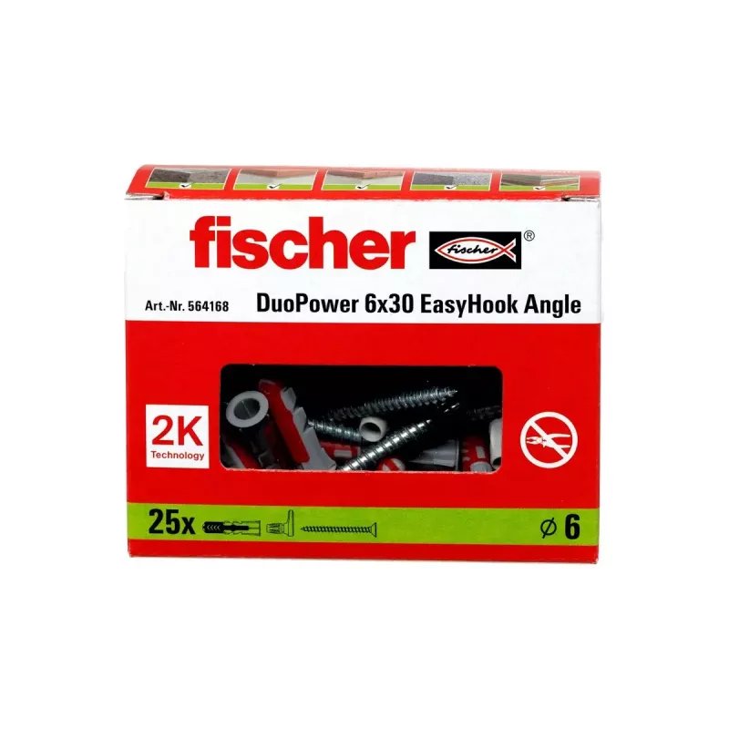 Sraigtinių kablių ir sieninių kaiščių rinkinys Fischer 564168 25 vnt. 6 mm gręžimo skylė