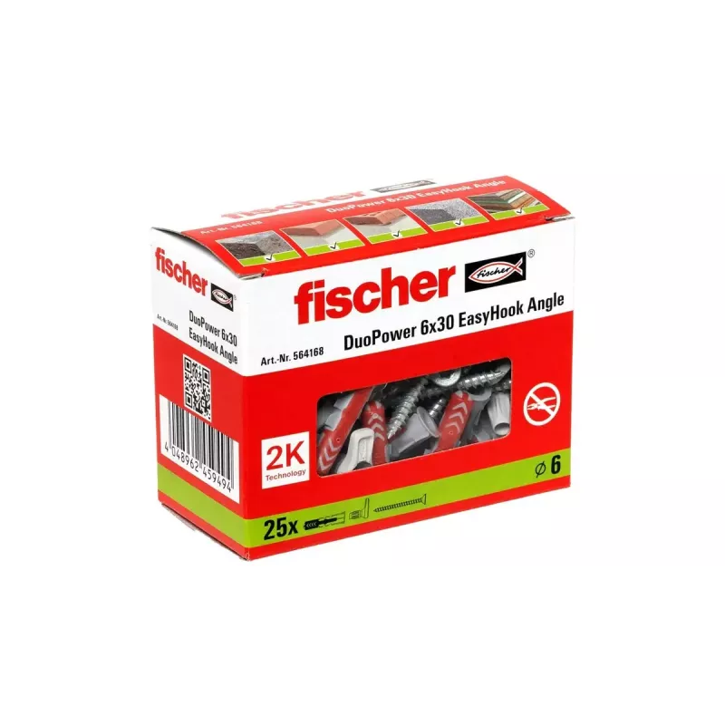 Sraigtinių kablių ir sieninių kaiščių rinkinys Fischer 564168 25 vnt. 6 mm gręžimo skylė