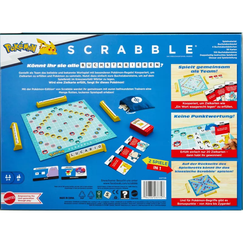 Games Scrabble Pokémon stalo žaidimas, klasikinis šeimos žodžių žaidimas dviem žaidimo būdais 2–4 žaidėjams, vokiška versija