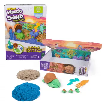 Kinetic Sand, Project Planet Turtle Beach su 14oz žaidimų smėliu, įrankiais ir formomis, iš tvarių ekologiškų medžiagų, sensoriniai žaislai vaikams