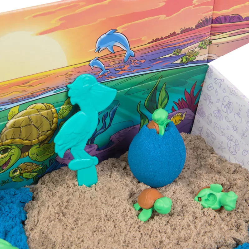 Kinetic Sand, Project Planet Turtle Beach su 14oz žaidimų smėliu, įrankiais ir formomis, iš tvarių ekologiškų medžiagų, sensoriniai žaislai vaikams
