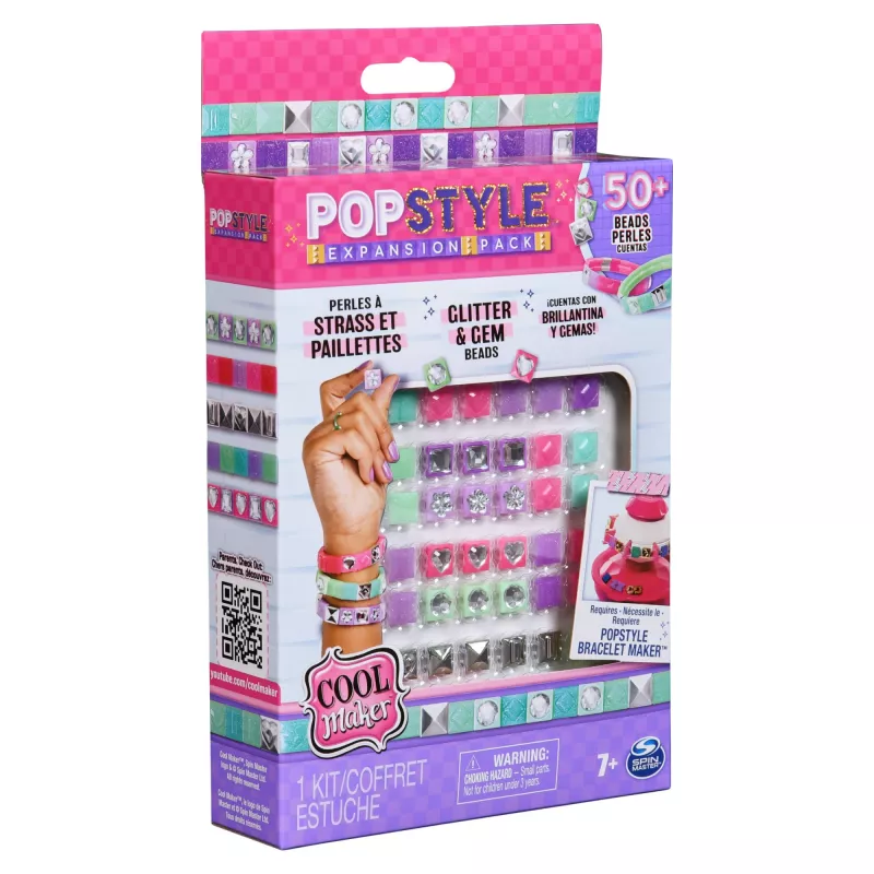 Cool Maker, „PopStyle“ praplėtimo rinkinys, apyrankių gamybos rinkinys, daugiau nei 50 brangakmenių karoliukų, pagaminsite 3 (pakuotė gali skirtis), menų ir amatų papuošalų rinkinys, vaikiški žaislai, skirti 7 metų ir vyresniems