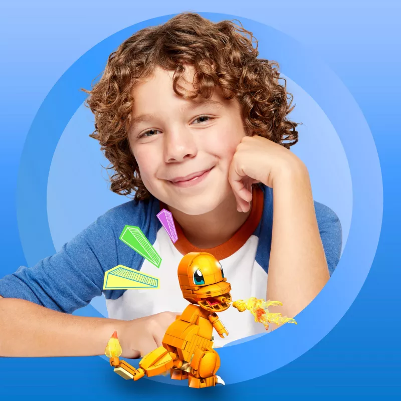 MEGA Pokémon Build & Show Charmander žaislinis konstravimo rinkinys, 4 colių aukščio,