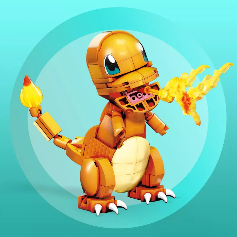 MEGA Pokémon Build & Show Charmander žaislinis konstravimo rinkinys, 4 colių aukščio,