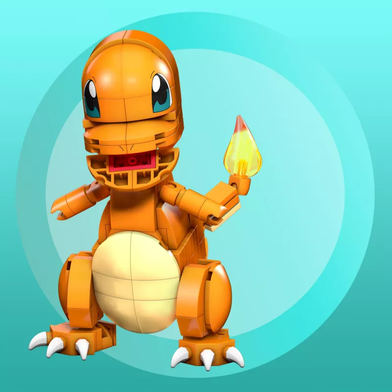 MEGA Pokémon Build & Show Charmander žaislinis konstravimo rinkinys, 4 colių aukščio,