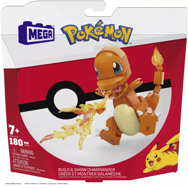 MEGA Pokémon Build & Show Charmander žaislinis konstravimo rinkinys, 4 colių aukščio,