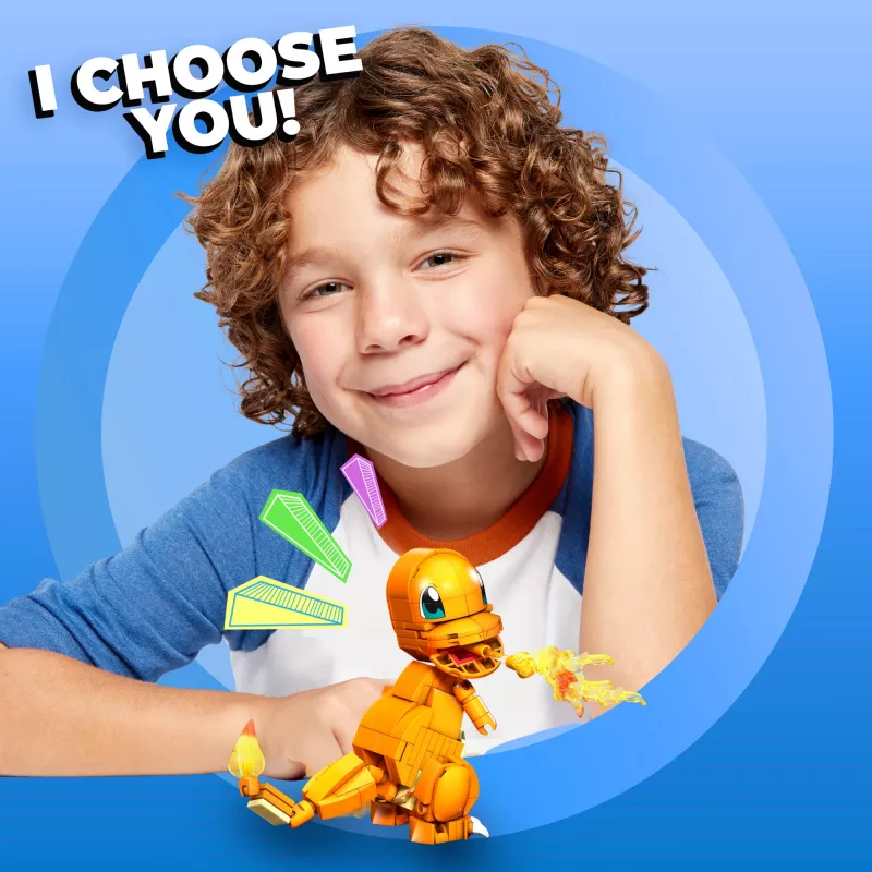 MEGA Pokémon Build & Show Charmander žaislinis konstravimo rinkinys, 4 colių aukščio,
