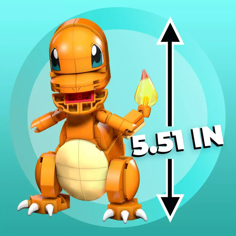 MEGA Pokémon Build & Show Charmander žaislinis konstravimo rinkinys, 4 colių aukščio,