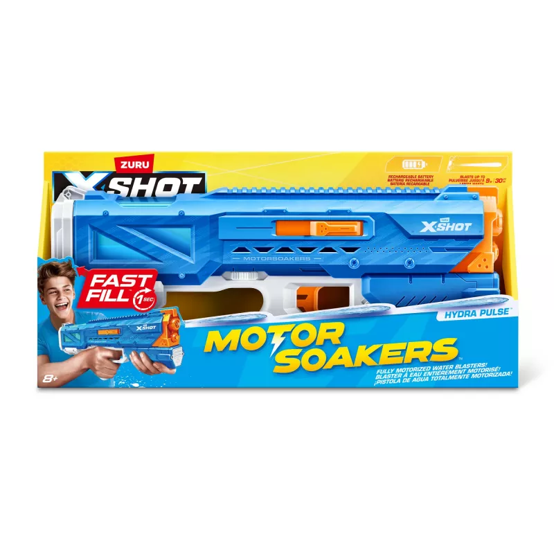 Pistoletinis vandens šautuvas Zuru XSHOT Hydra Pulse Motor Soaker — integruotas bakelis, 9 m nuotolis, plastikas, amžius 8+