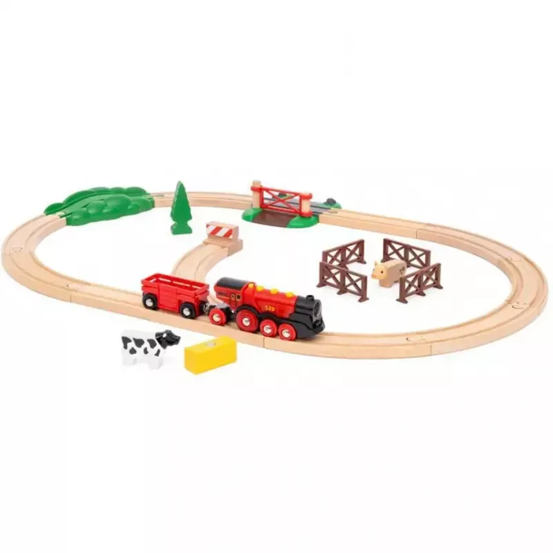 Ravensburger BRIO World Raudonasis Lola ūkio traukinio rinkinys – medinis žaislinis traukinio žaidimų rinkinys