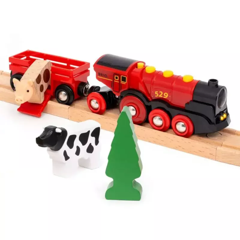 Ravensburger BRIO World Raudonasis Lola ūkio traukinio rinkinys – medinis žaislinis traukinio žaidimų rinkinys