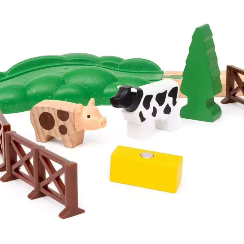 Ravensburger BRIO World Raudonasis Lola ūkio traukinio rinkinys – medinis žaislinis traukinio žaidimų rinkinys