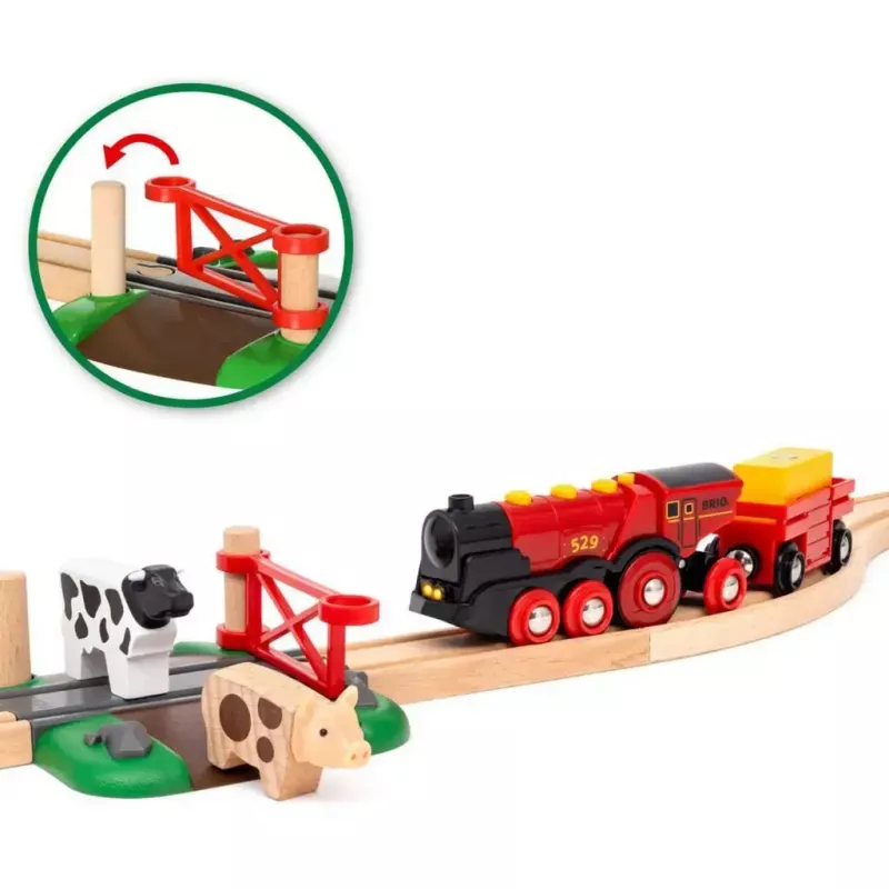 Ravensburger BRIO World Raudonasis Lola ūkio traukinio rinkinys – medinis žaislinis traukinio žaidimų rinkinys