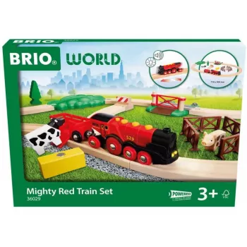 Ravensburger BRIO World Raudonasis Lola ūkio traukinio rinkinys – medinis žaislinis traukinio žaidimų rinkinys