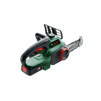 Belaidis grandininis pjūklas Bosch UniversalChain 18 — 13,5 cm grandinės juosta, 20 cm pjovimo diskas, 2,5 Ah baterija, 3 kg