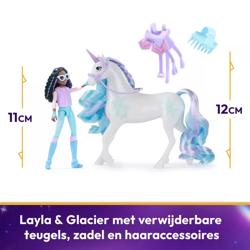 Unicorn Academy, Layla ir Glacier su 2 priedais ir plaukų formavimo įrankiu, lėlės ir vienaragio žaislai mergaitėms nuo 4 metų