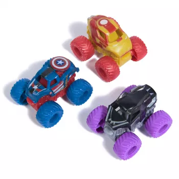 Monster Jam, Marvel mini monstrų sunkvežimių 3 rinkinys, Juodoji pantera, Kapitonas Amerika, Geležinis žmogus, lieto metalo monstrų sunkvežimiai, mastelis 1:87, vaikiški žaislai berniukams nuo 3 metų