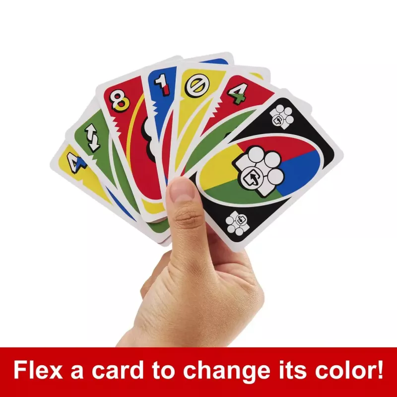 Kortų žaidimas MATTEL Games UNO Flex — numerių metimo kortų žaidimas, amžius 7+