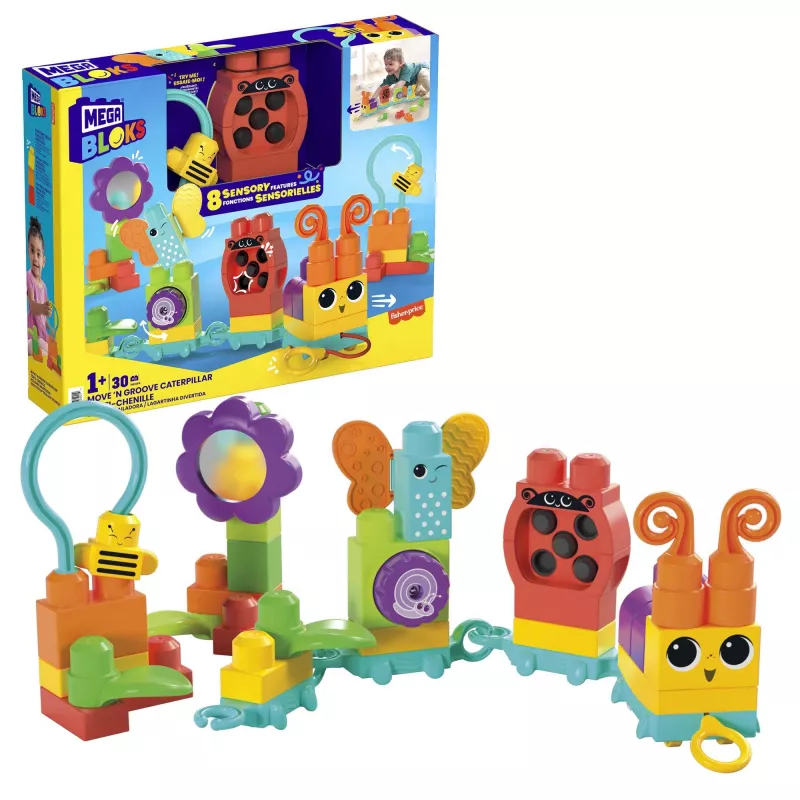 Statybinis rinkinys MEGA BLOKS Move 'n Groove Caterpillar, MATTEL — 30 vienetų, plastikas, įvairiaspalvis, amžius 1+