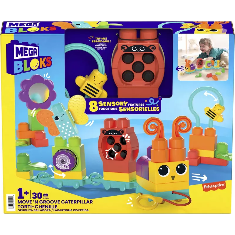 Statybinis rinkinys MEGA BLOKS Move 'n Groove Caterpillar, MATTEL — 30 vienetų, plastikas, įvairiaspalvis, amžius 1+