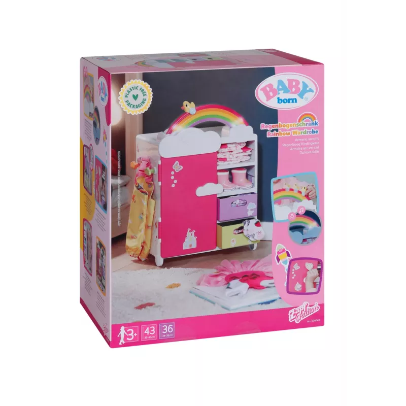 Lėlių spinta zapf creation BABY born Rainbow Wardrobe — lėlėms, šviesos efektai, reikia 3×AAA baterijų, rekomenduojamas amžius 3+