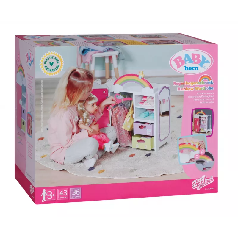 Lėlių spinta zapf creation BABY born Rainbow Wardrobe — lėlėms, šviesos efektai, reikia 3×AAA baterijų, rekomenduojamas amžius 3+
