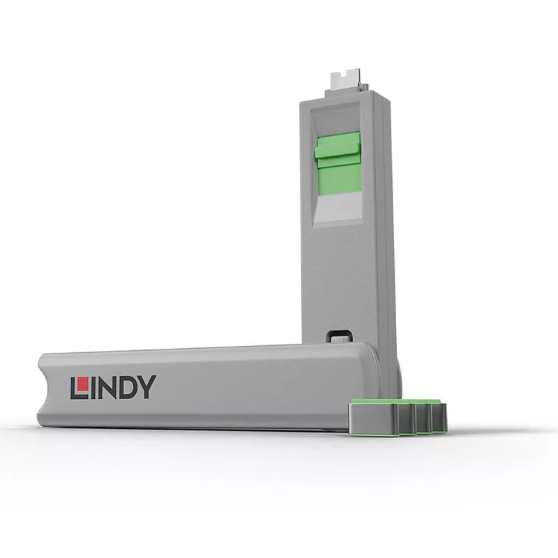 Porto blokatoriaus raktas Lindy USB Type C Port Blocker Key 4 vnt. pakuotė Žalia