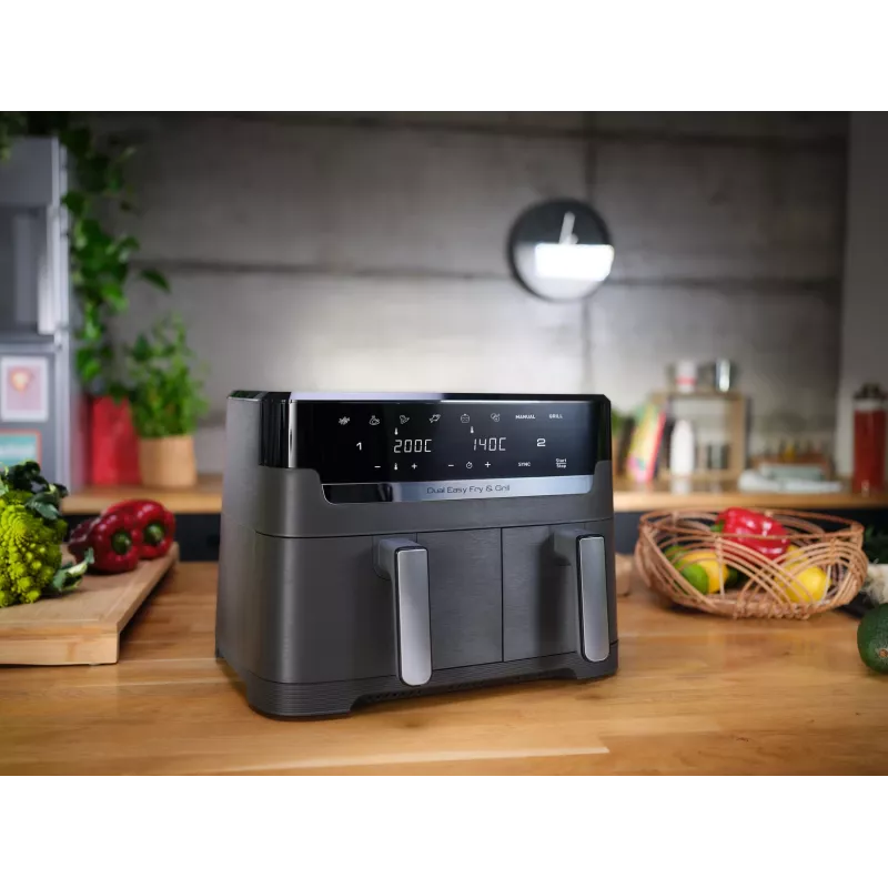 Tefal Dual Easy Fry & Grill EY905B Double 8,3 L atskirai stovintis 2700 W karšto oro gruzdintuvė pilka