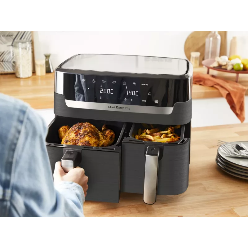 Tefal Dual Easy Fry & Grill EY905B Double 8,3 L atskirai stovintis 2700 W karšto oro gruzdintuvė pilka