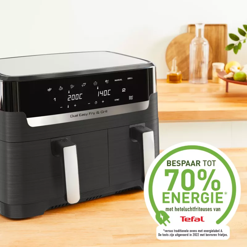 Tefal Dual Easy Fry & Grill EY905B Double 8,3 L atskirai stovintis 2700 W karšto oro gruzdintuvė pilka