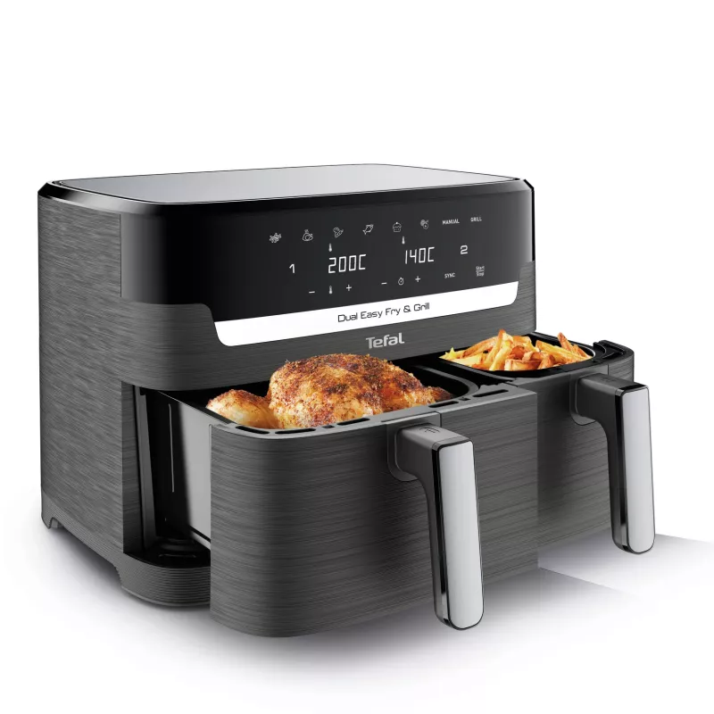 Tefal Dual Easy Fry & Grill EY905B Double 8,3 L atskirai stovintis 2700 W karšto oro gruzdintuvė pilka