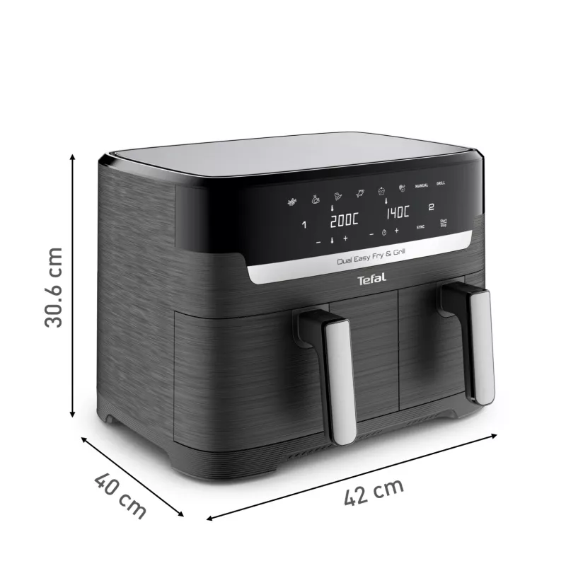 Tefal Dual Easy Fry & Grill EY905B Double 8,3 L atskirai stovintis 2700 W karšto oro gruzdintuvė pilka