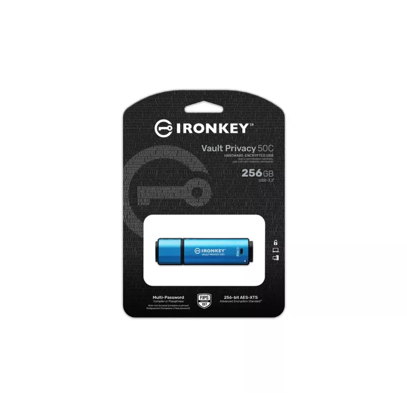 Kingston Technology IronKey 256 GB USB-C Vault Privacy 50C AES-256 šifruotas, FIPS 197