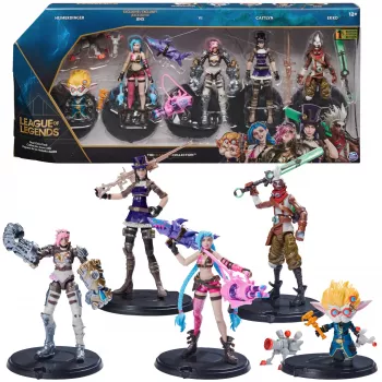 League of Legends, Dviejų miestų rinkinys su išskirtinėmis Jinx, Heimerdinger, Vi, Caitlyn ir Ekko, 10 cm kolekcionuojamos figūrėlės, priedai, nuo 12 metų