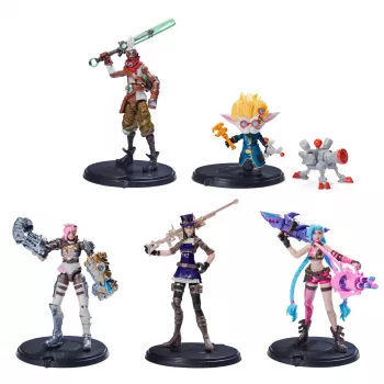 League of Legends, Dviejų miestų rinkinys su išskirtinėmis Jinx, Heimerdinger, Vi, Caitlyn ir Ekko, 10 cm kolekcionuojamos figūrėlės, priedai, nuo 12 metų