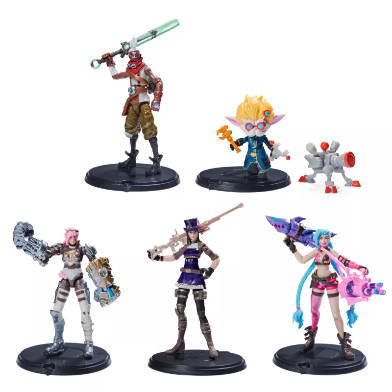 League of Legends, Dviejų miestų rinkinys su išskirtinėmis Jinx, Heimerdinger, Vi, Caitlyn ir Ekko, 10 cm kolekcionuojamos figūrėlės, priedai, nuo 12 metų