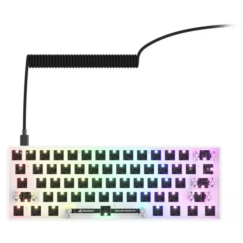 Kompaktiška 60 % laidinė klaviatūra Sharkoon SKILLER SGK50 S4 — QWERTY vokiškas išdėstymas, RGB apšvietimas, USB, 1,5 m kabelis, balta