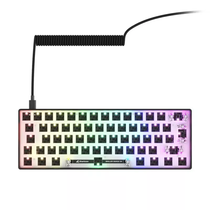 Mechaninė kompaktiška 60% klaviatūra Sharkoon SKILLER SGK50 S4 — laidinė USB, QWERTY vokiškas išdėstymas, RGB apšvietimas, 1,5 m laidas, juoda