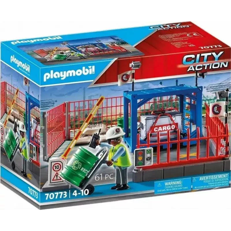 Playmobil krovinių sandėlio rinkinys PLAYMOBIL 70773 su pakrovimo doku ir šakiniu krautuvu
