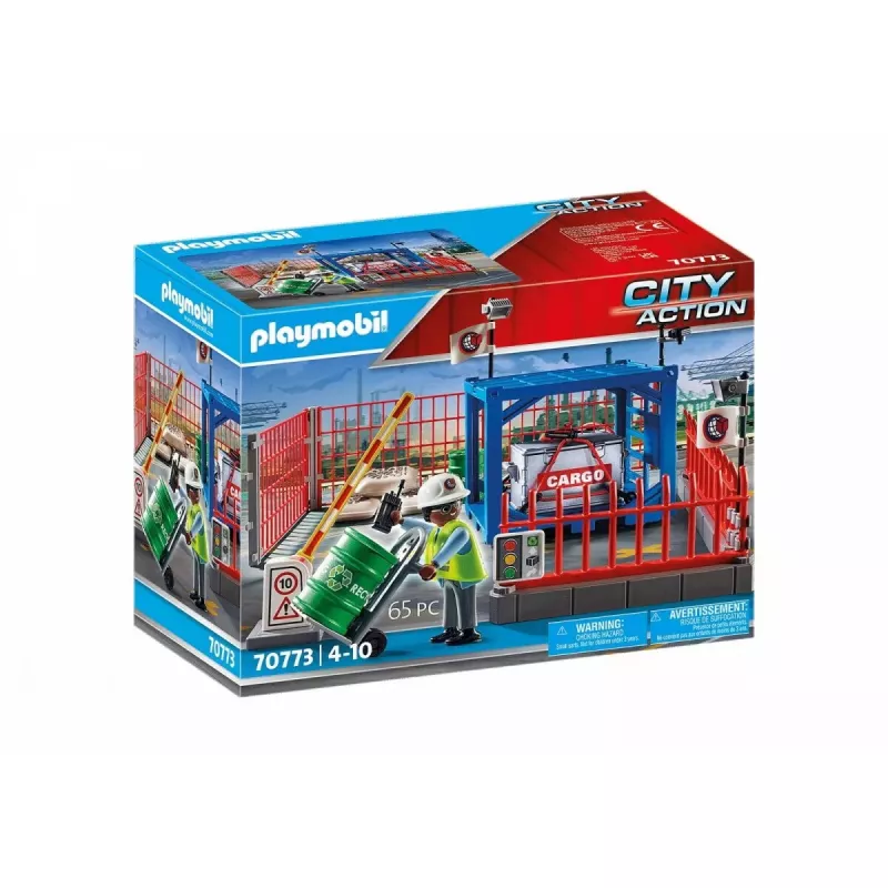 Playmobil krovinių sandėlio rinkinys PLAYMOBIL 70773 su pakrovimo doku ir šakiniu krautuvu