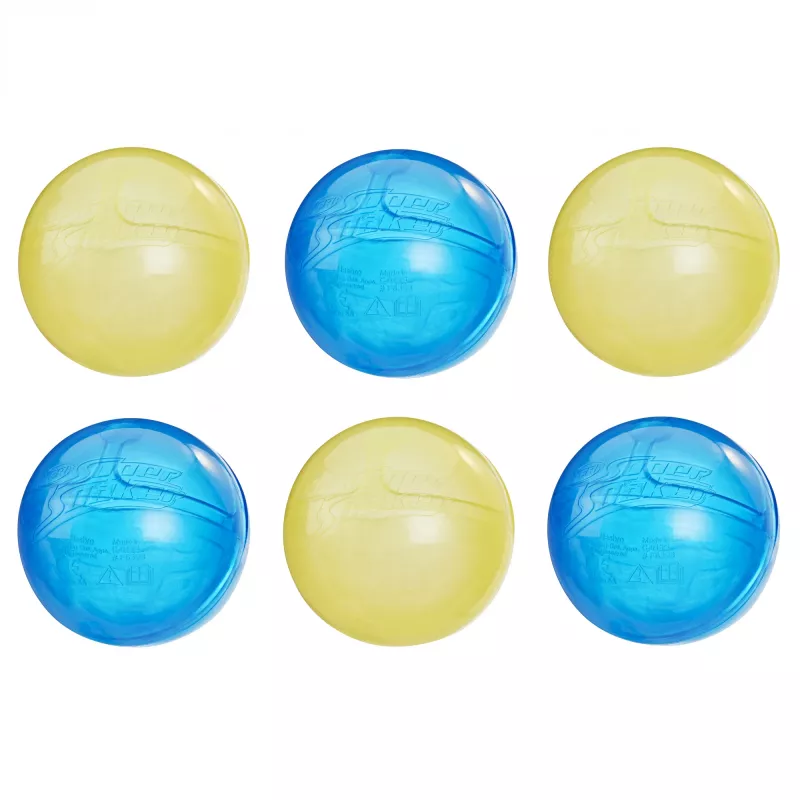 Vandens balionai HASBRO Nerf Super Soaker Hydro Balls — įmontuota vandens talpa, 6 vnt., plastikiniai, mėlyni/geltoni, amžius 6+