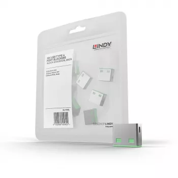 Lindy USB prievado blokatorius (be rakto) - 10 vnt. pakuotė, spalvos kodas: Žalia
