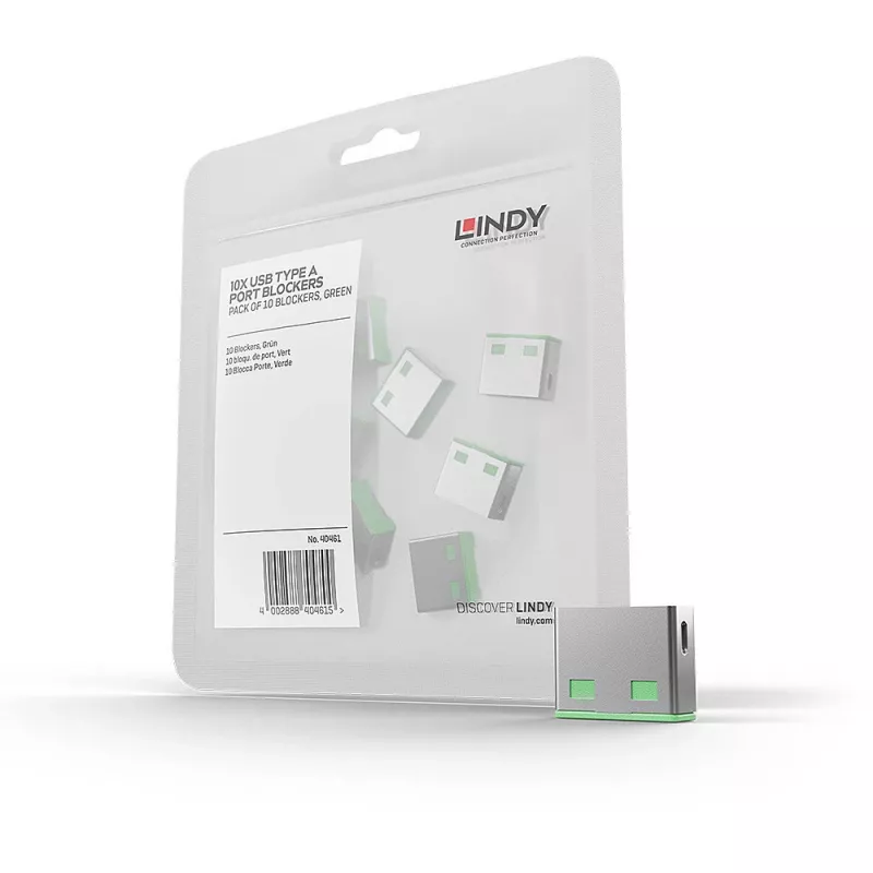 Lindy USB prievado blokatorius (be rakto) - 10 vnt. pakuotė, spalvos kodas: Žalia