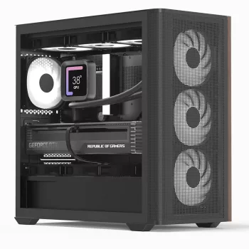 Mini Tower PC Aerocool D301A Juoda Wood ATX maitinimo šaltinis