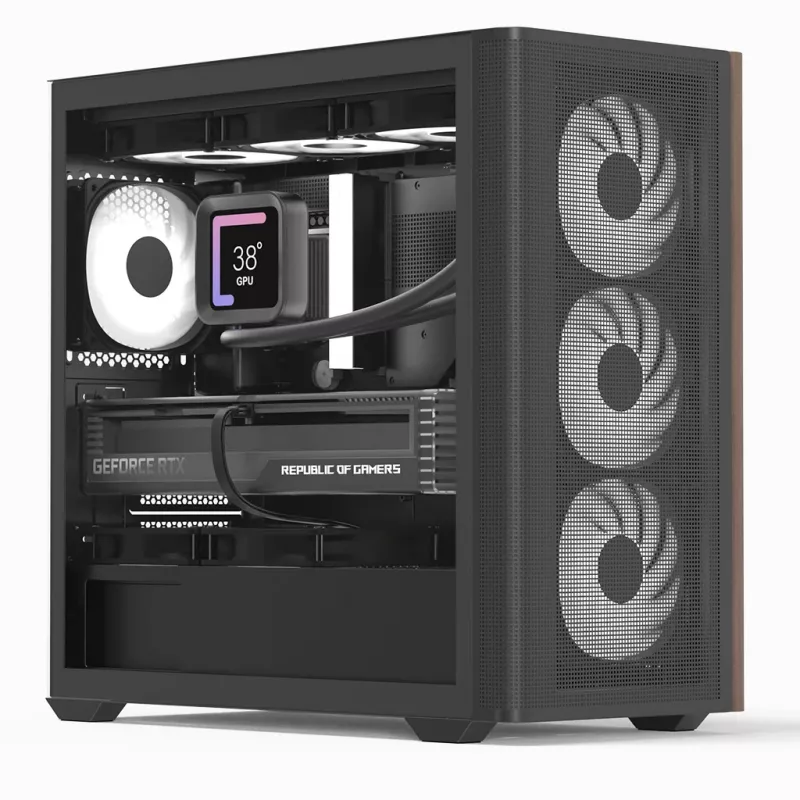 Mini Tower PC Aerocool D301A Juoda Wood ATX maitinimo šaltinis