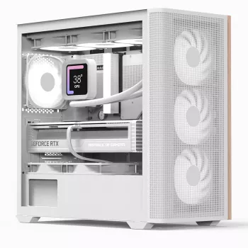 Aerocool D301A Mini Tower balta, medžio detalėmis