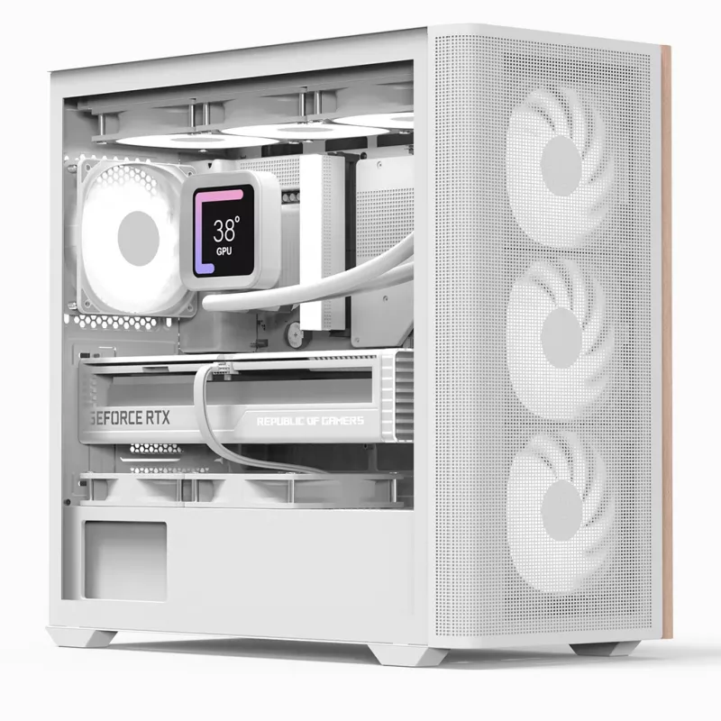 Aerocool D301A Mini Tower balta, medžio detalėmis