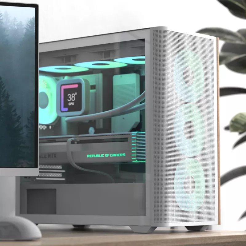 Aerocool D301A Mini Tower balta, medžio detalėmis