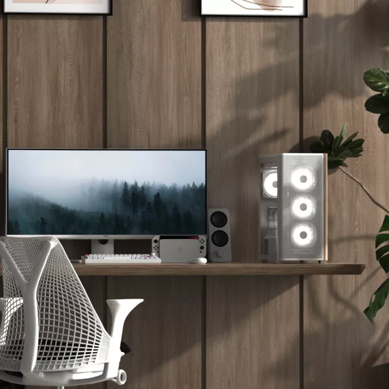 Aerocool D301A Mini Tower balta, medžio detalėmis